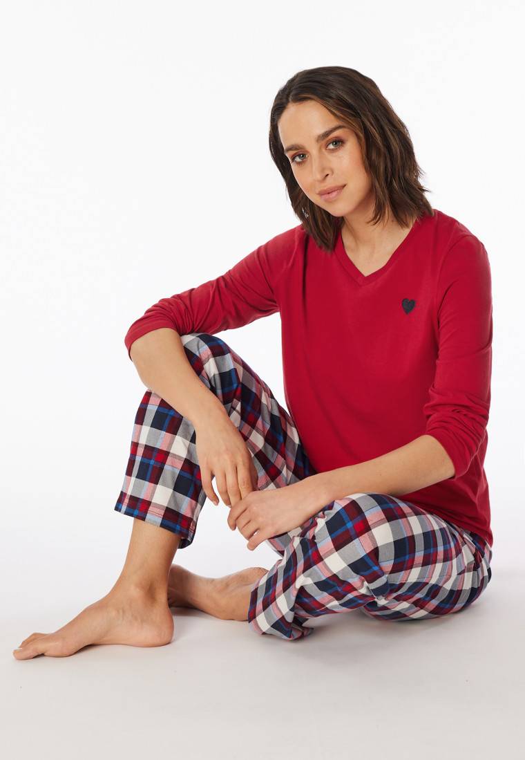 Schiesser Schlafanzug lang Karos rot - X-Mas Family Fabrik Onlineshop