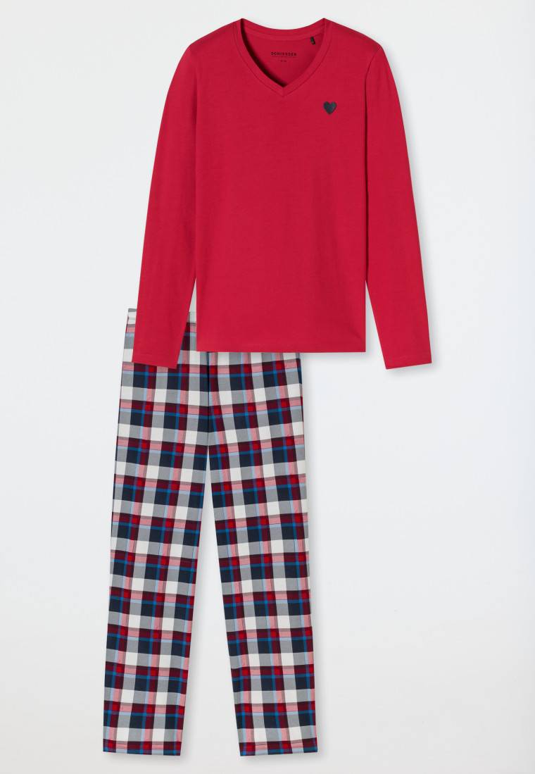 Schiesser Schlafanzug lang Karos rot - X-Mas Family Fabrik Onlineshop