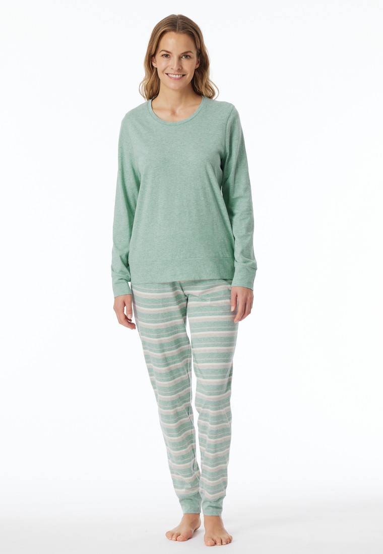 Schiesser Schlafanzug lang grün meliert - Casual Essentials Sonderangebot