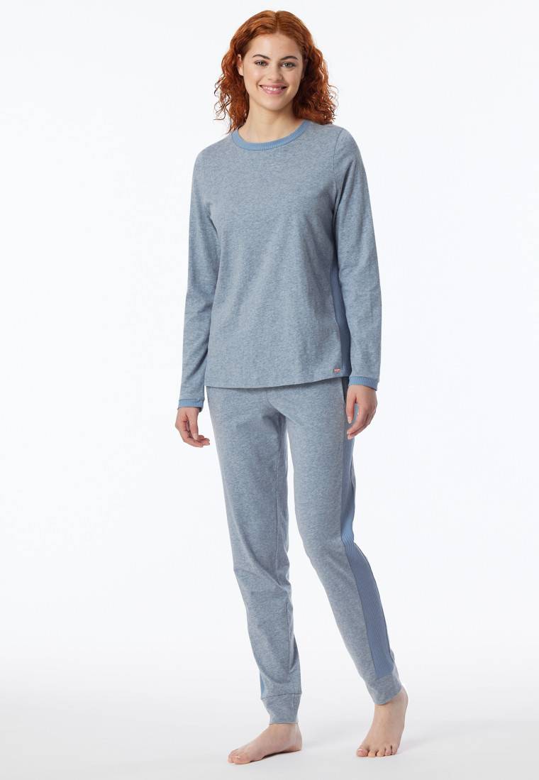 Schiesser Schlafanzug lang Bio-Baumwolle jeansblau-meliert - Casual Nightwear Rabatt