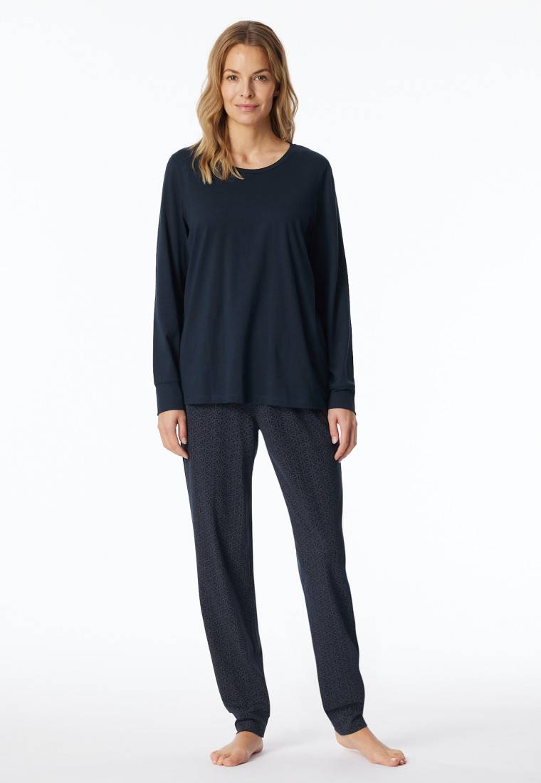 Schiesser Schlafanzug lang Bündchen nachtblau gemustert - Comfort Essentials Günstig kaufen