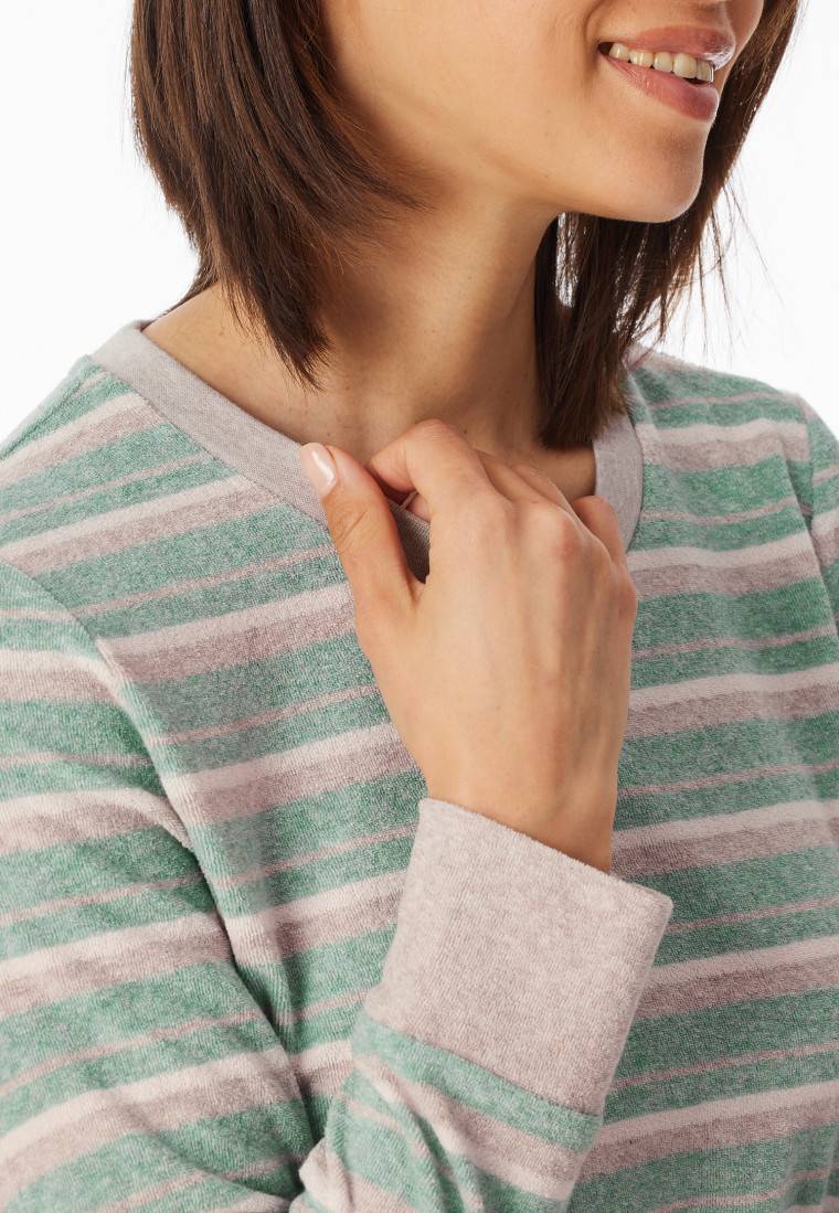 Schiesser Schlafanzug lang Frottee Bündchen Ringel grün-meliert - Casual Essentials Großer Ausverkauf