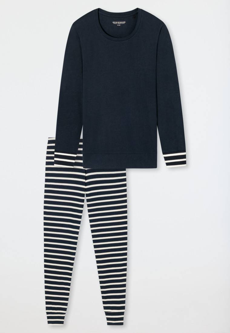 Schiesser Schlafanzug lang nachtblau - Casual Essentials Begrenztes Angebot