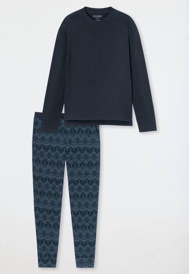 Schiesser Schlafanzug lang wärmend Bündchen nachtblau - Selected Premium Warming Online Shopping