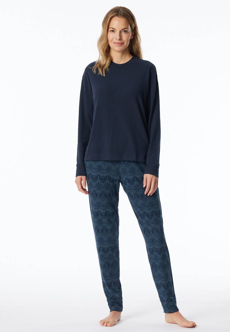 Schiesser Schlafanzug lang wärmend Bündchen nachtblau - Selected Premium Warming Online Shopping