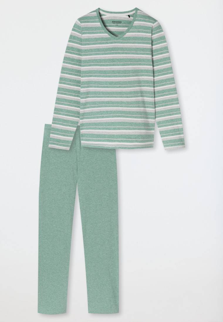 Schiesser Schlafanzug lang grün meliert - Casual Essentials Exklusivangebot