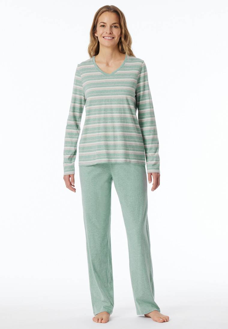 Schiesser Schlafanzug lang grün meliert - Casual Essentials Exklusivangebot