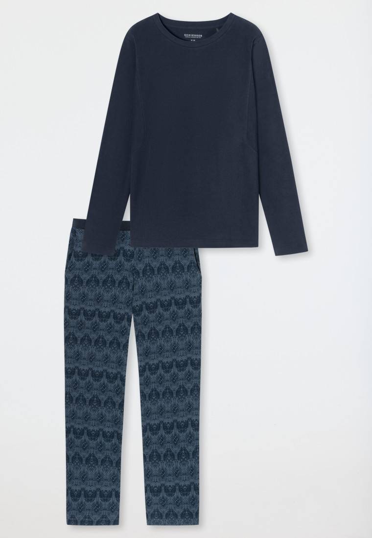 Schiesser Schlafanzug lang wärmend nachtblau - Selected Premium Warming Preisnachlass