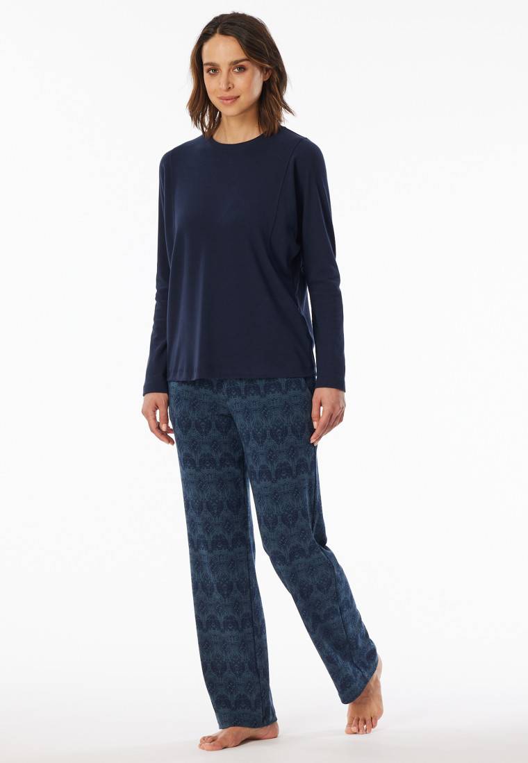 Schiesser Schlafanzug lang wärmend nachtblau - Selected Premium Warming Preisnachlass