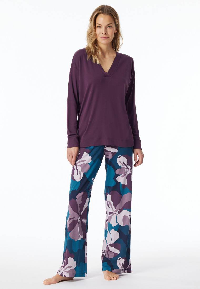 Schiesser Schlafanzug lang Interlock pflaume bedruckt - Modern Nightwear Black Friday