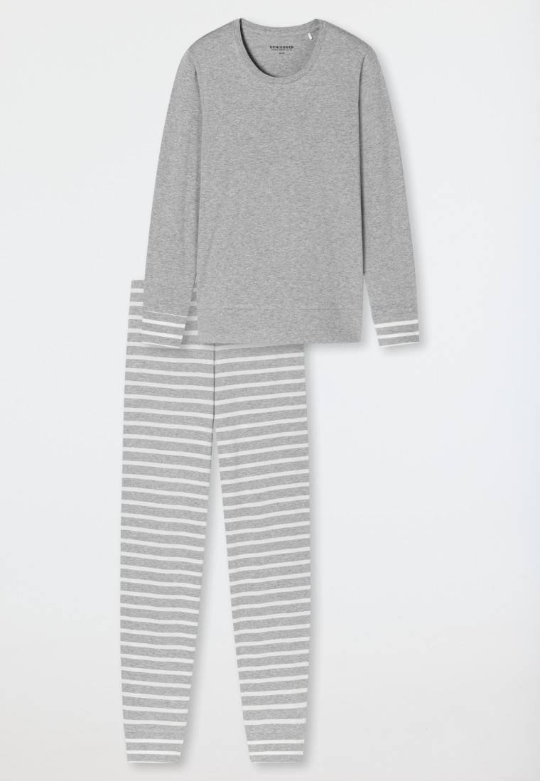 Schiesser Schlafanzug lang silbergrau meliert - Casual Essentials Weihnachtsangebot