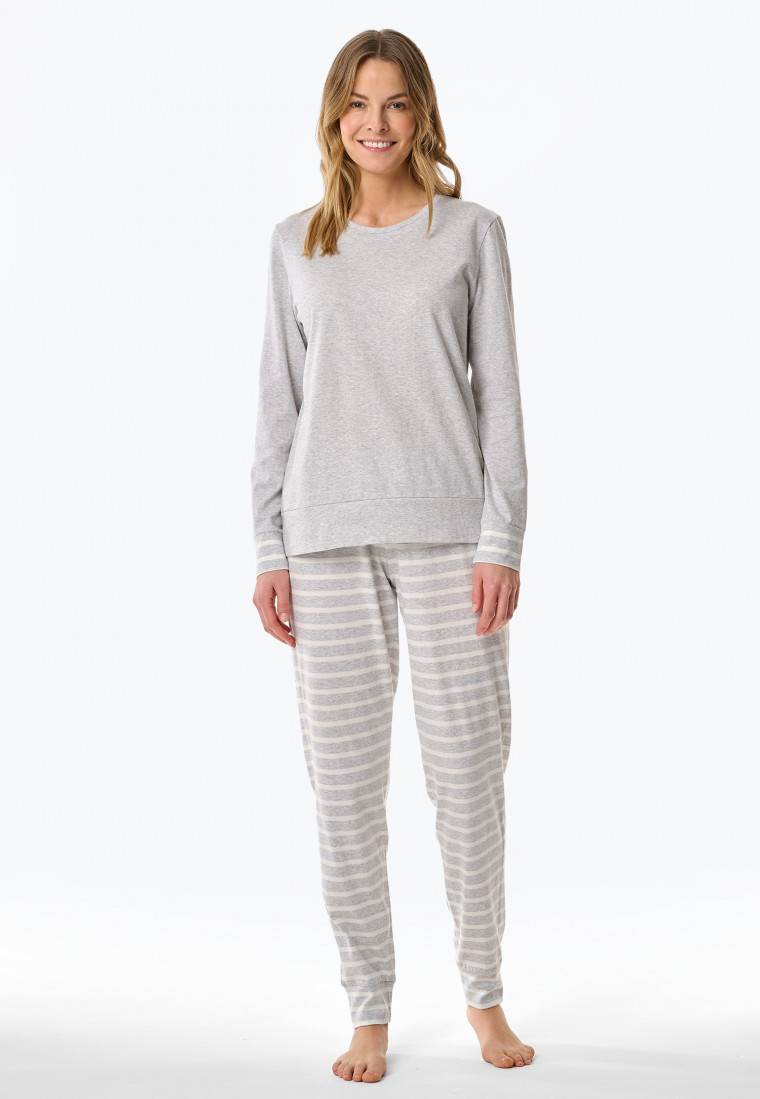 Schiesser Schlafanzug lang silbergrau meliert - Casual Essentials Weihnachtsangebot