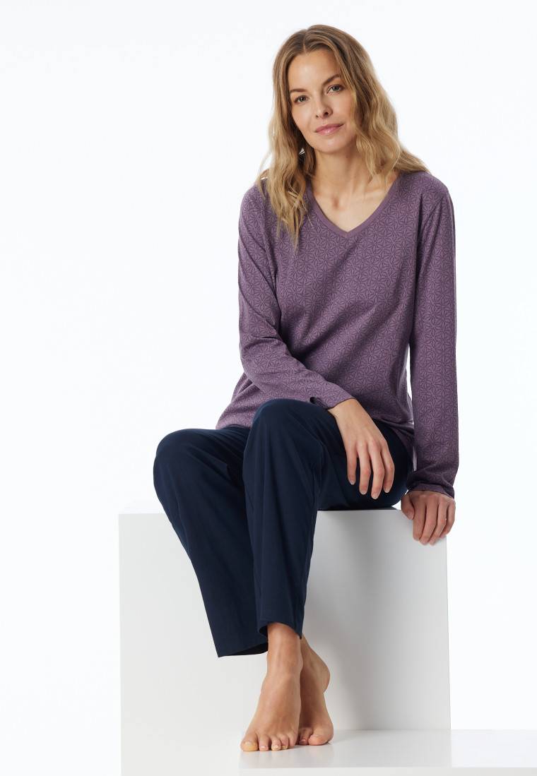 Schiesser Schlafanzug lang malve gemustert - Comfort Essentials Osterangebot