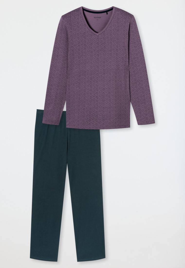 Schiesser Schlafanzug lang malve gemustert - Comfort Essentials Osterangebot