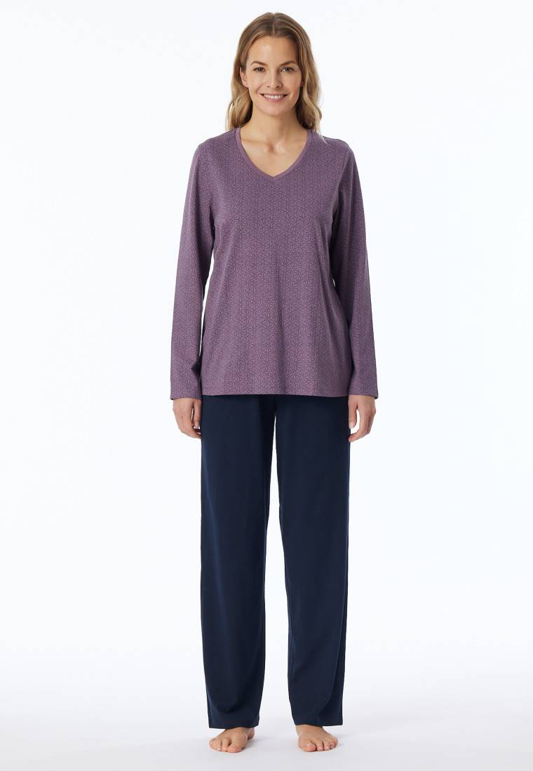 Schiesser Schlafanzug lang malve gemustert - Comfort Essentials Osterangebot