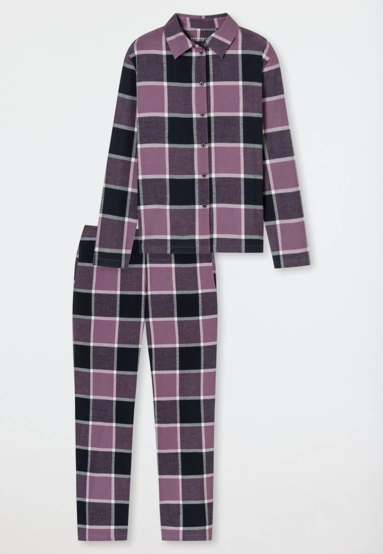 Schiesser Pyjama lang Flanell beige nachtblau - Selected Premium Warming Muttertagsangebot