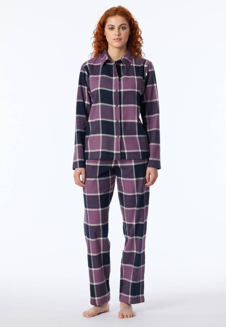 Schiesser Pyjama lang Flanell beige nachtblau - Selected Premium Warming Muttertagsangebot