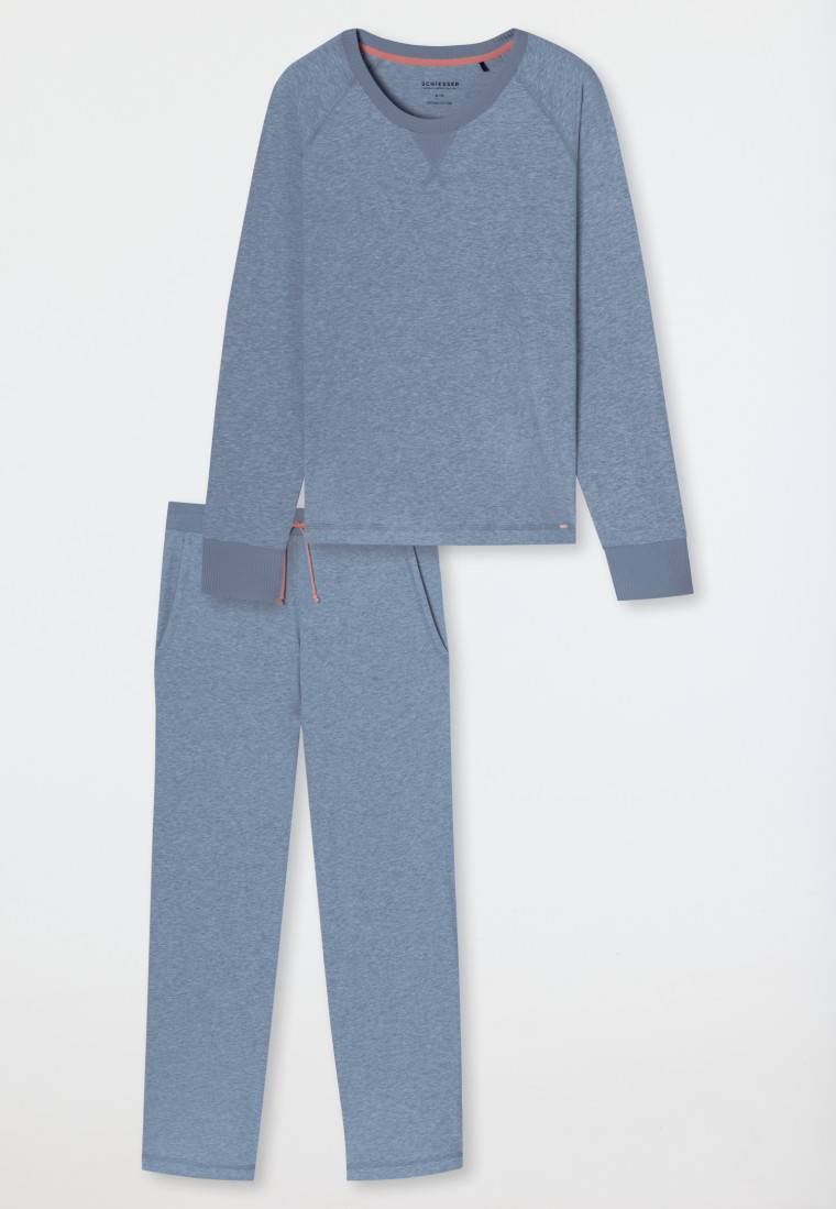 Schiesser Schlafanzug lang jeansblau meliert - Casual Nightwear Vatertagsangebot