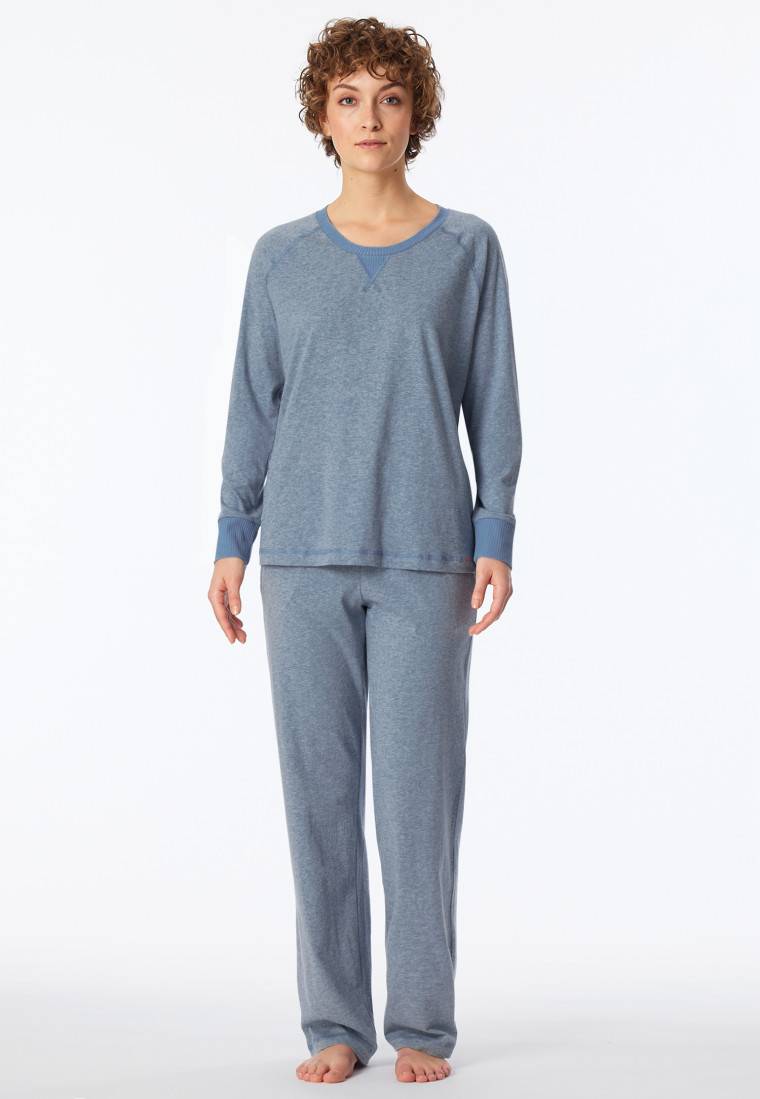 Schiesser Schlafanzug lang jeansblau meliert - Casual Nightwear Vatertagsangebot