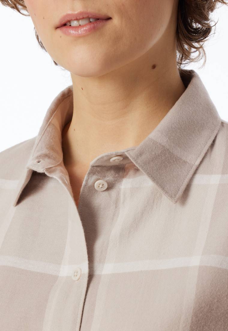 Schiesser Pyjama lang Flanell beige kariert - Selected Premium Warming Valentinstagsangebot