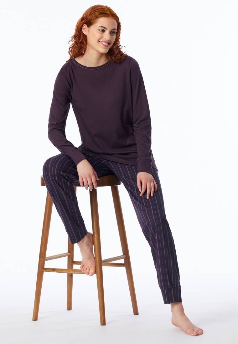 Schiesser Schlafanzug lang Bündchen Streifen multicolor - Comfort Nightwear Lagerräumung