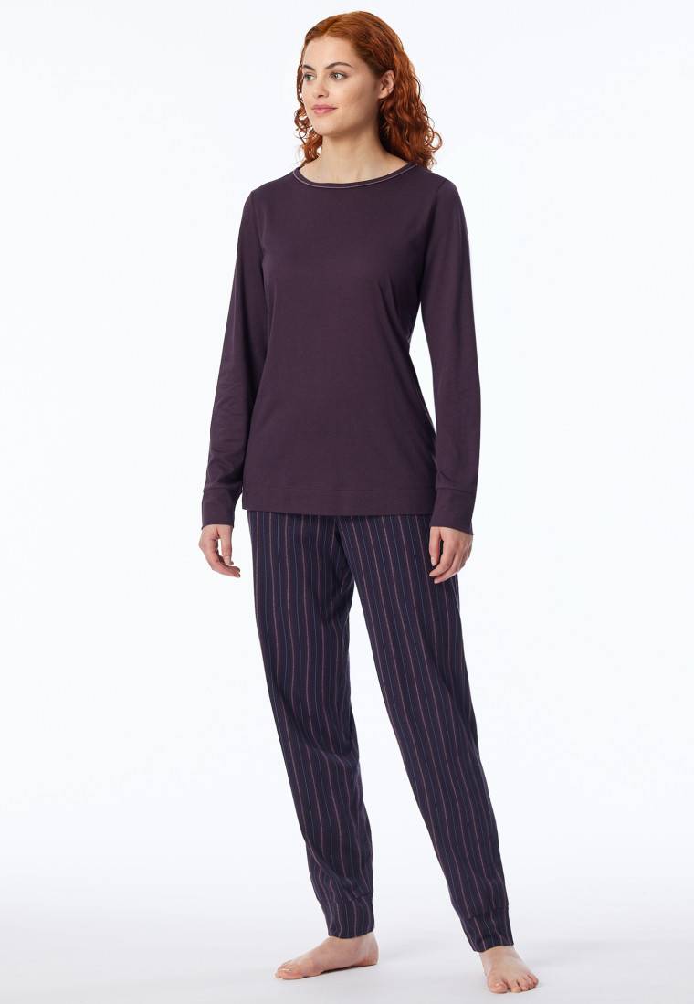 Schiesser Schlafanzug lang Bündchen Streifen multicolor - Comfort Nightwear Lagerräumung