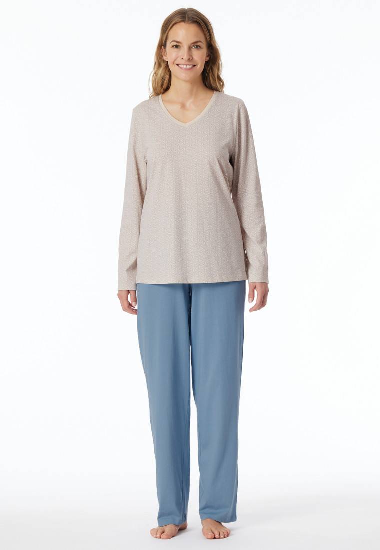 Schiesser Schlafanzug lang sand gemustert - Comfort Essentials Top Angebot