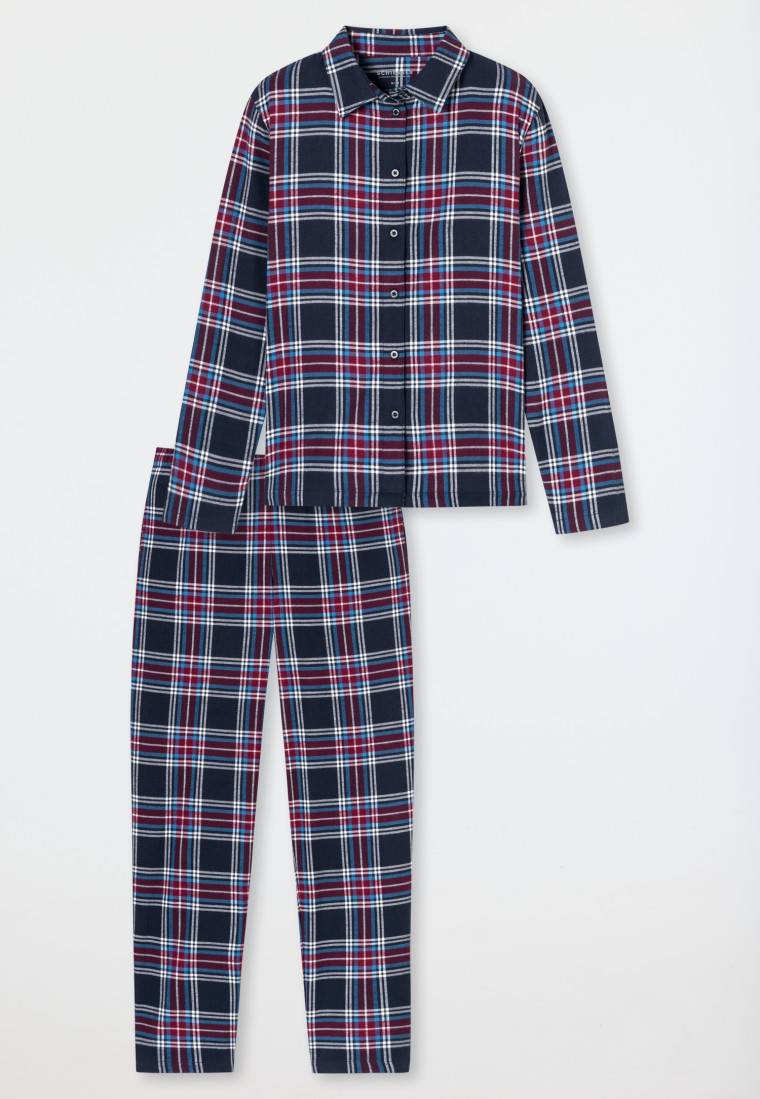 Schiesser Pyjama lang Webware nachtblau kariert - X-Mas Family Neueste Mode