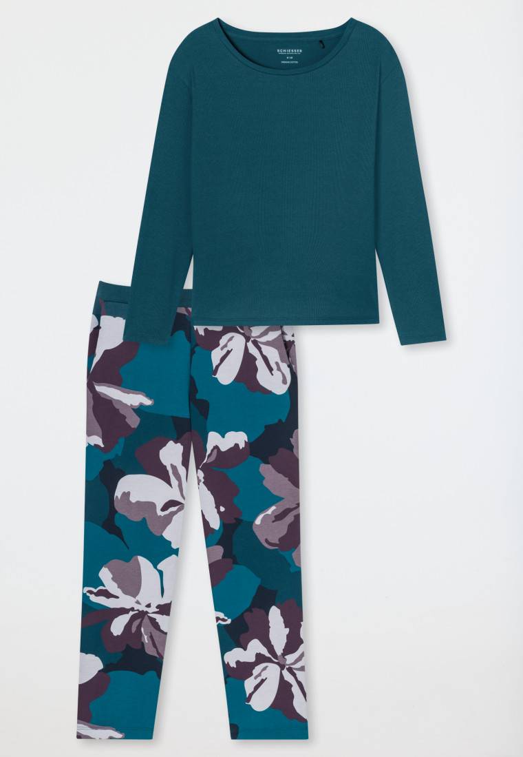 Schiesser Schlafanzug 7/8 Doppelripp petrol - Modern Nightwear Online Outlet