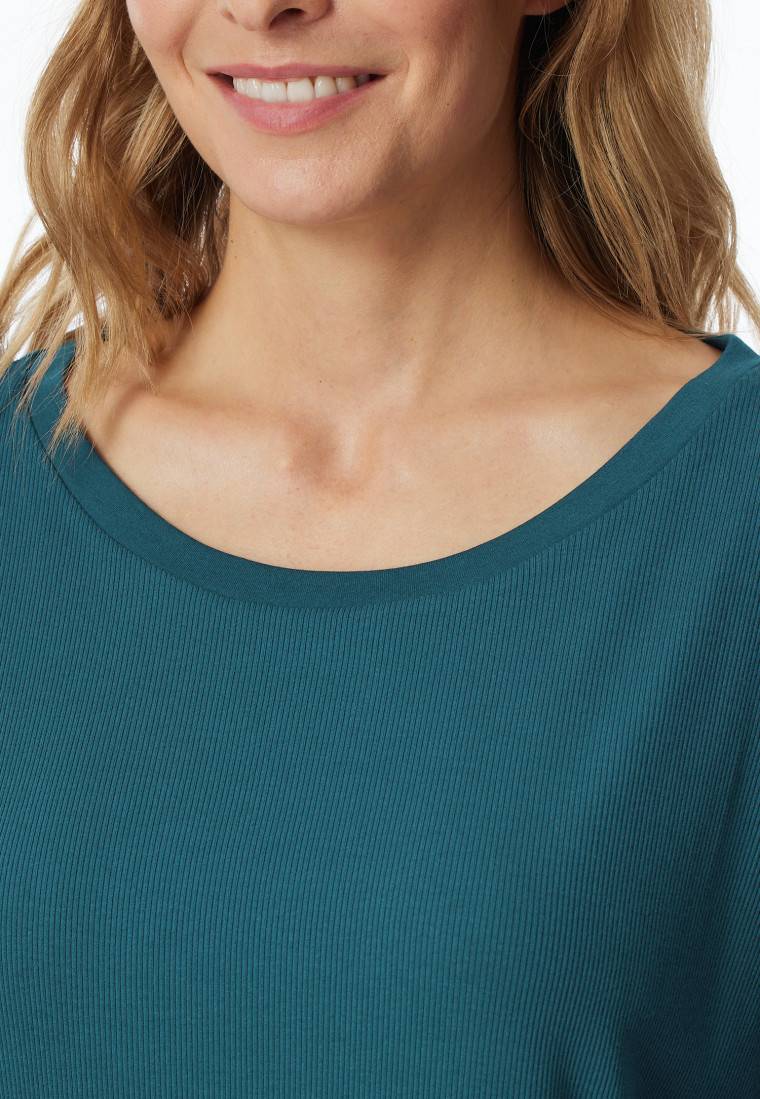 Schiesser Schlafanzug 7/8 Doppelripp petrol - Modern Nightwear Online Outlet