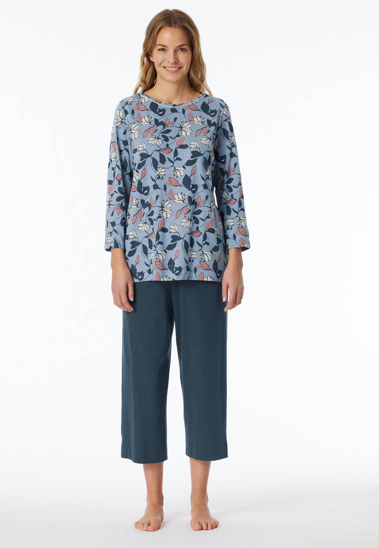 Schiesser Schlafanzug 3/4-lang blaugrau gemustert - Comfort Nightwear Blitzangebot