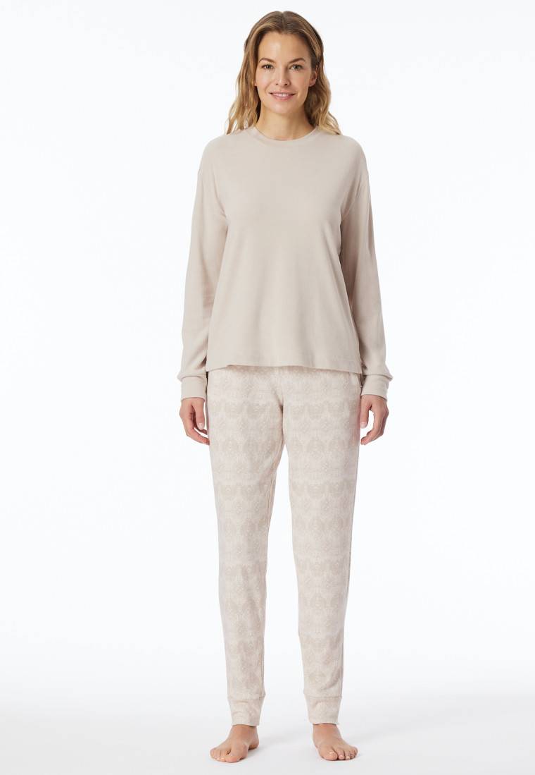 Schiesser Schlafanzug lang wärmend Bündchen beige - Selected Premium Warming Große Rabatte