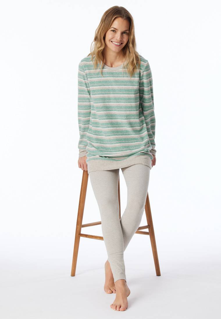 Schiesser Schlafanzug lang Ringel Leggings grün-meliert - Casual Essentials Neuheiten