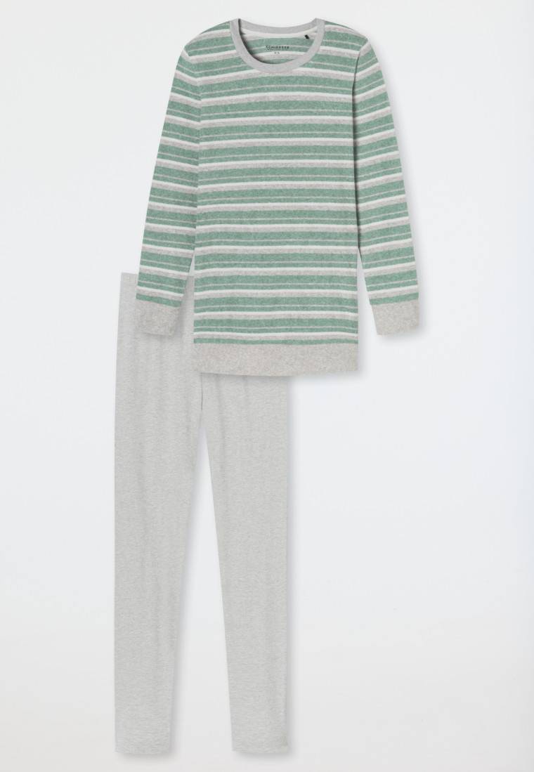 Schiesser Schlafanzug lang Ringel Leggings grün-meliert - Casual Essentials Neuheiten