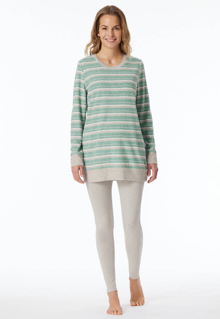 Schiesser Schlafanzug lang Ringel Leggings grün-meliert - Casual Essentials Neuheiten