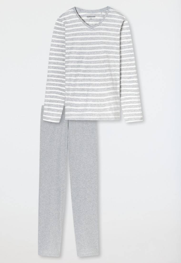 Schiesser Schlafanzug lang silbergrau meliert - Casual Essentials Kostenlose Rückgabe