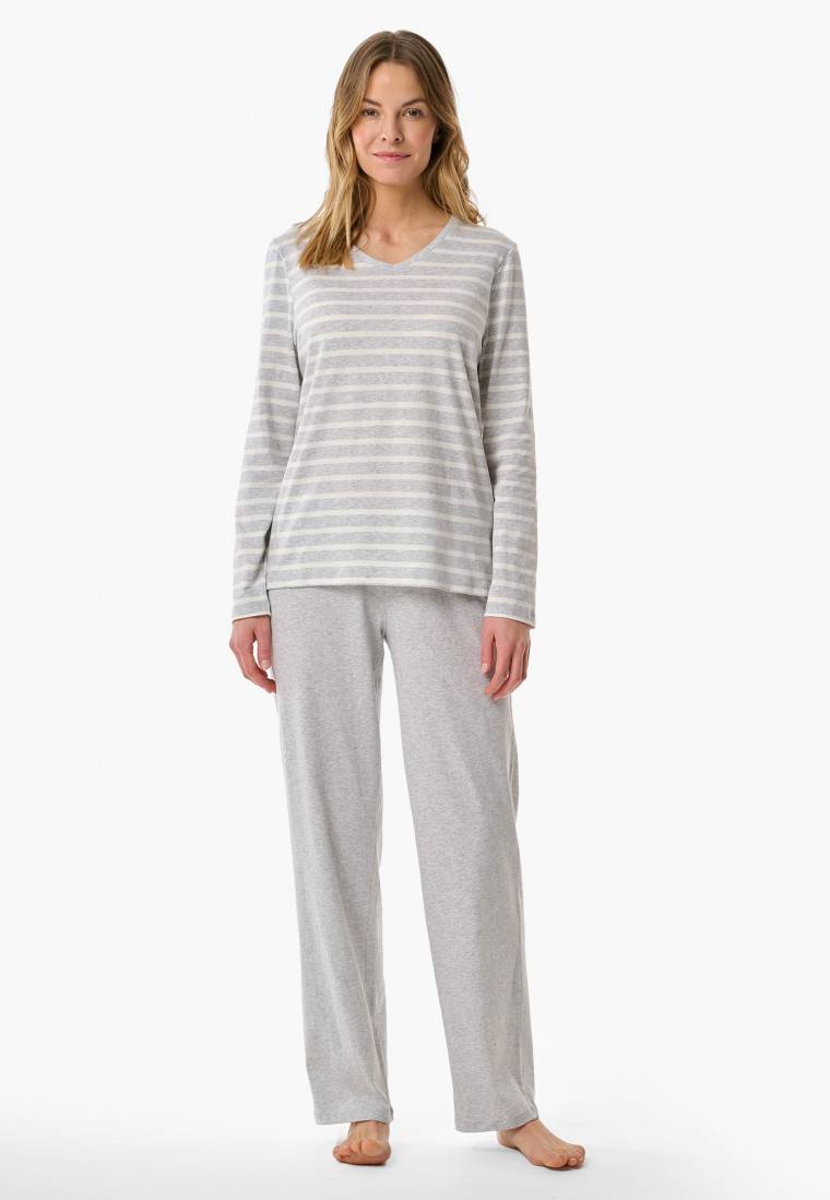 Schiesser Schlafanzug lang silbergrau meliert - Casual Essentials Kostenlose Rückgabe