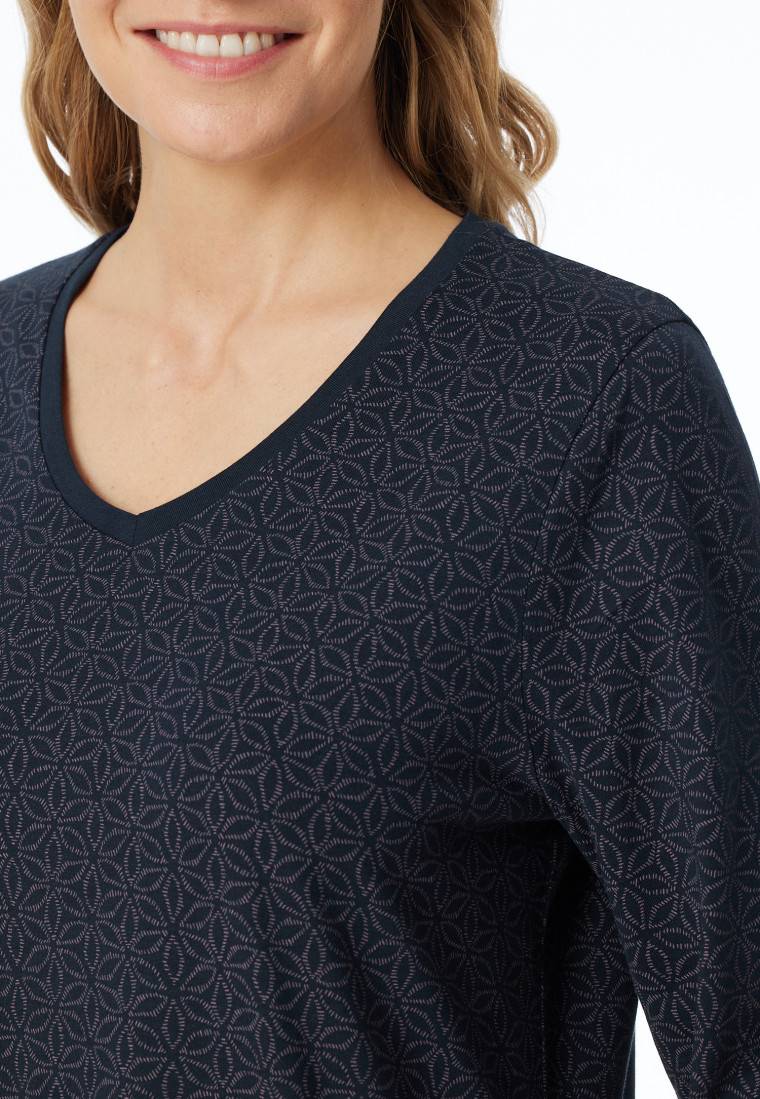 Schiesser Nachthemd langarm nachtblau gemustert - Comfort Essentials Begrenzte Freigabe