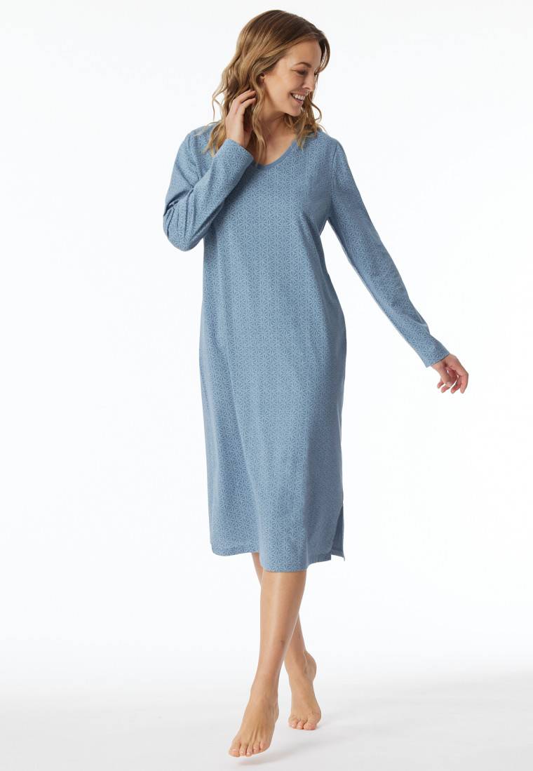 Schiesser Nachthemd langarm blaugrau gemustert - Comfort Essentials JETZT KAUFEN