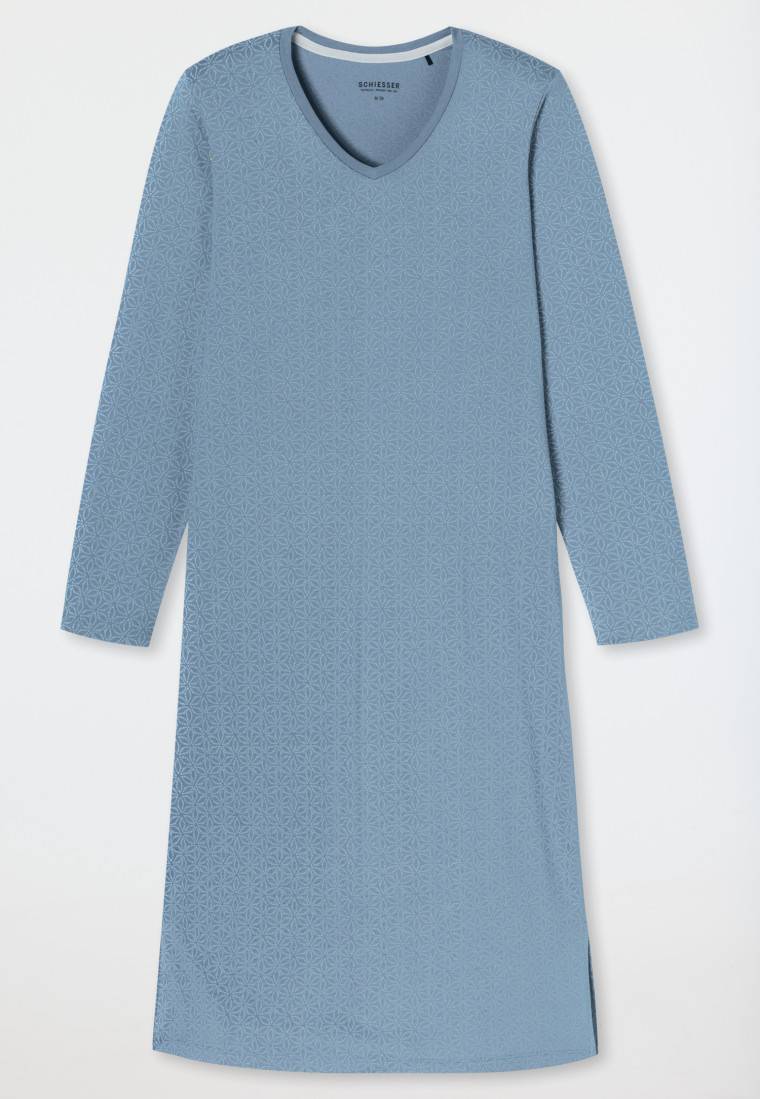 Schiesser Nachthemd langarm blaugrau gemustert - Comfort Essentials JETZT KAUFEN