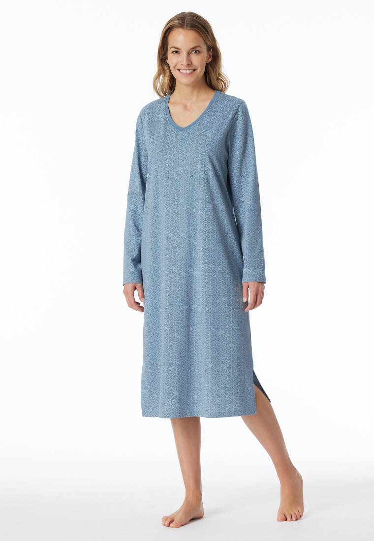 Schiesser Nachthemd langarm blaugrau gemustert - Comfort Essentials JETZT KAUFEN