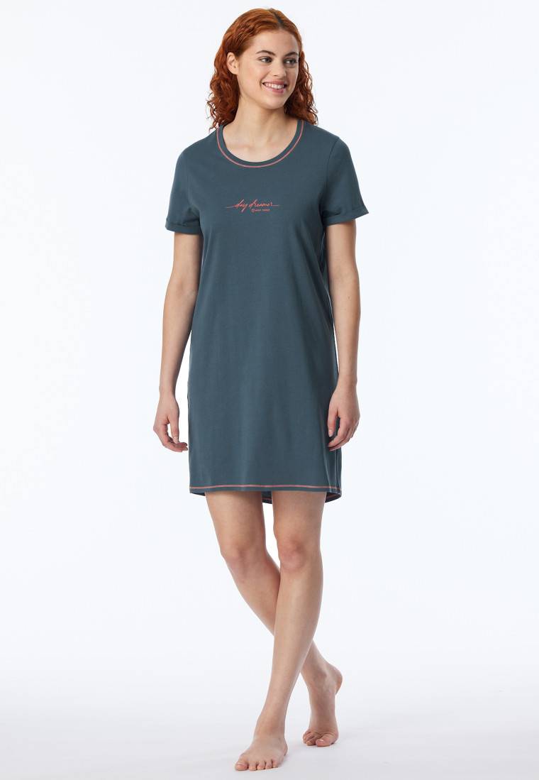 Schiesser Sleepshirt kurzarm Print jeansblau - Casual Essentials Letzter Tag