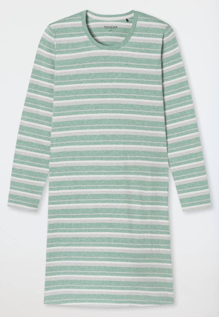 Schiesser Nachthemd langarm Ringel grün-meliert - Casual Essentials Zeitbegrenzte Promotion