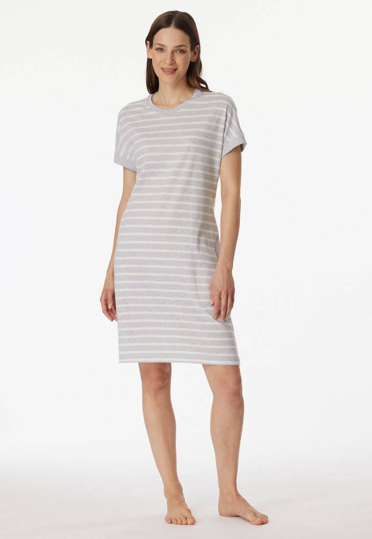 Schiesser Sleepshirt kurzarm Streifen silbergrau-meliert - Casual Essentials Vierteljährliche Förderung