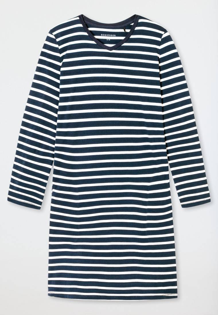 Schiesser Nachthemd langarm Streifen nachtblau - Casual Essentials Bis zu 55% Rabatt