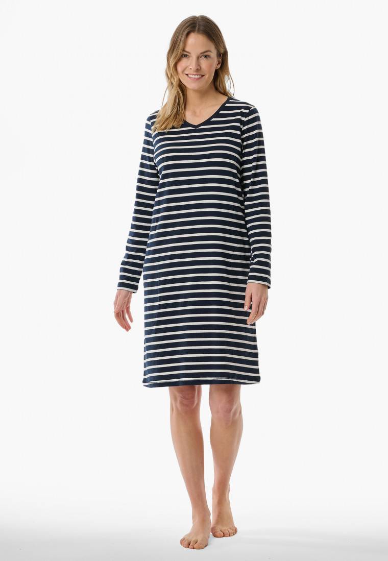 Schiesser Nachthemd langarm Streifen nachtblau - Casual Essentials Bis zu 55% Rabatt