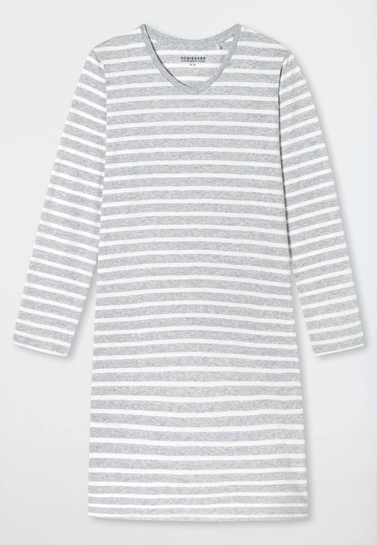 Schiesser Nachthemd langarm Streifen silbergrau meliert - Casual Essentials Nur noch ein Tag übrig