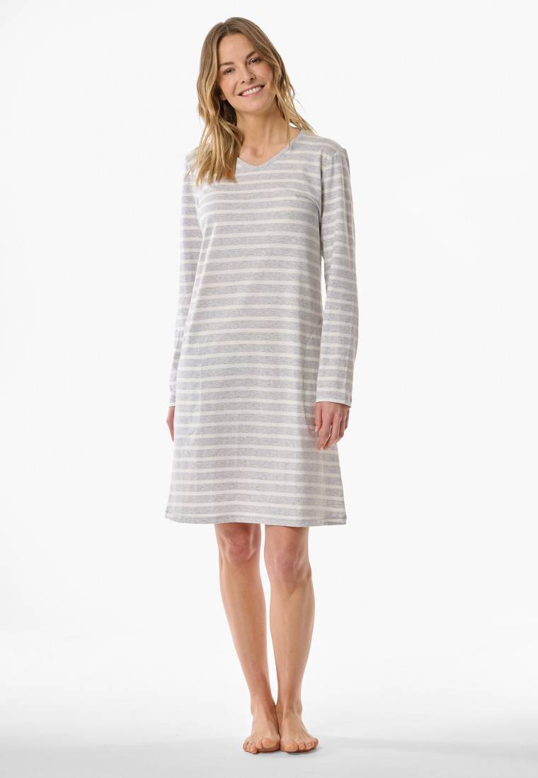 Schiesser Nachthemd langarm Streifen silbergrau meliert - Casual Essentials Nur noch ein Tag übrig