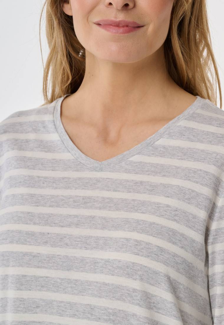 Schiesser Nachthemd langarm Streifen silbergrau meliert - Casual Essentials Nur noch ein Tag übrig