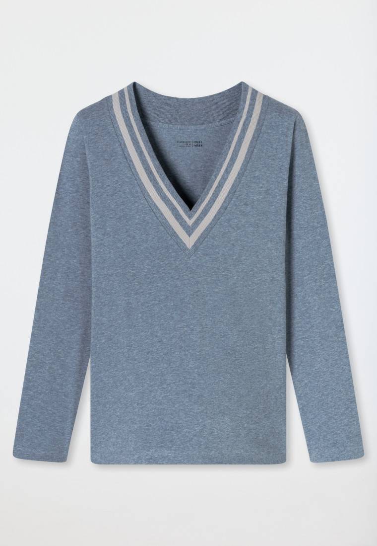 Schiesser Shirt langarm V-Ausschnitt jeans-meliert - Mix+Relax zollfrei
